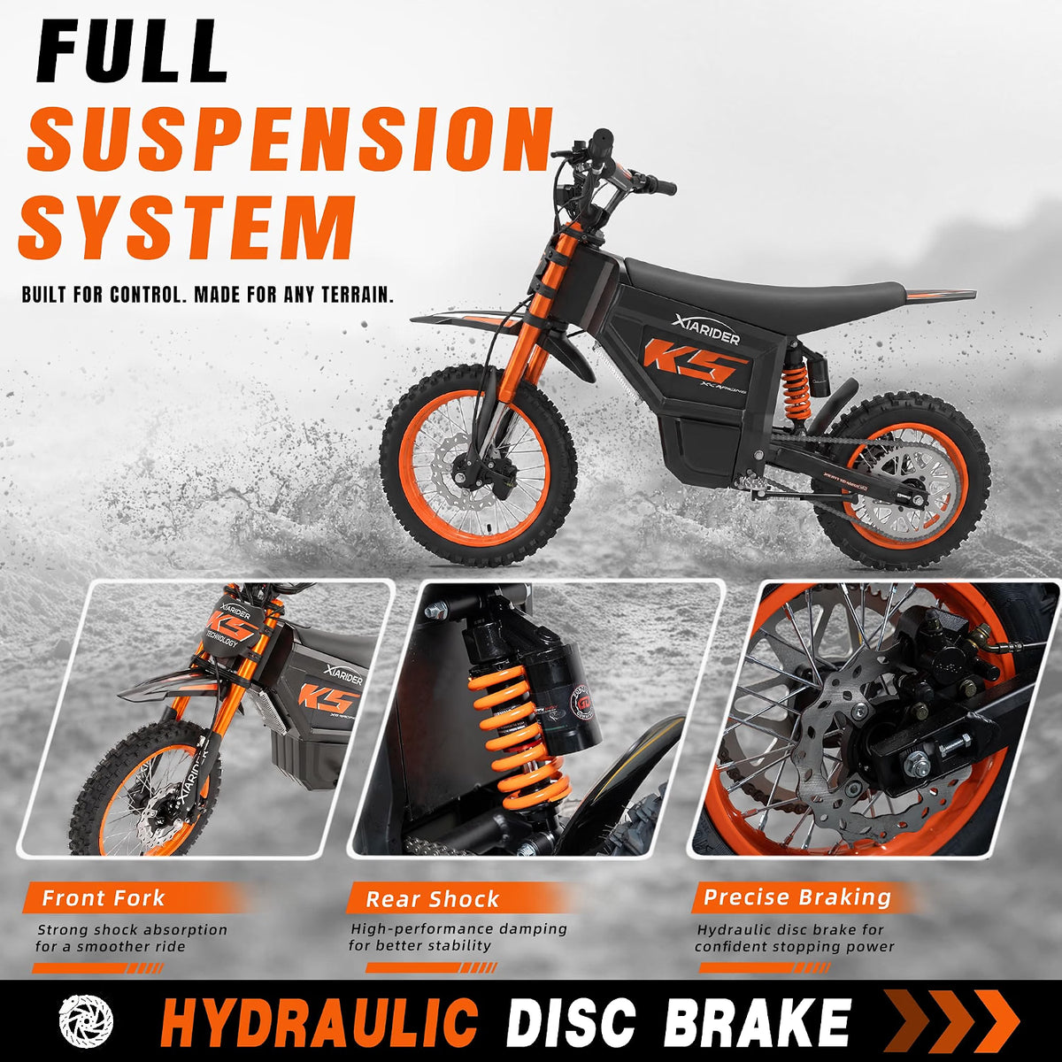 Electric Dirt Bike K5 45MPH 3000W Off Road Dirt Bike Black and Orange