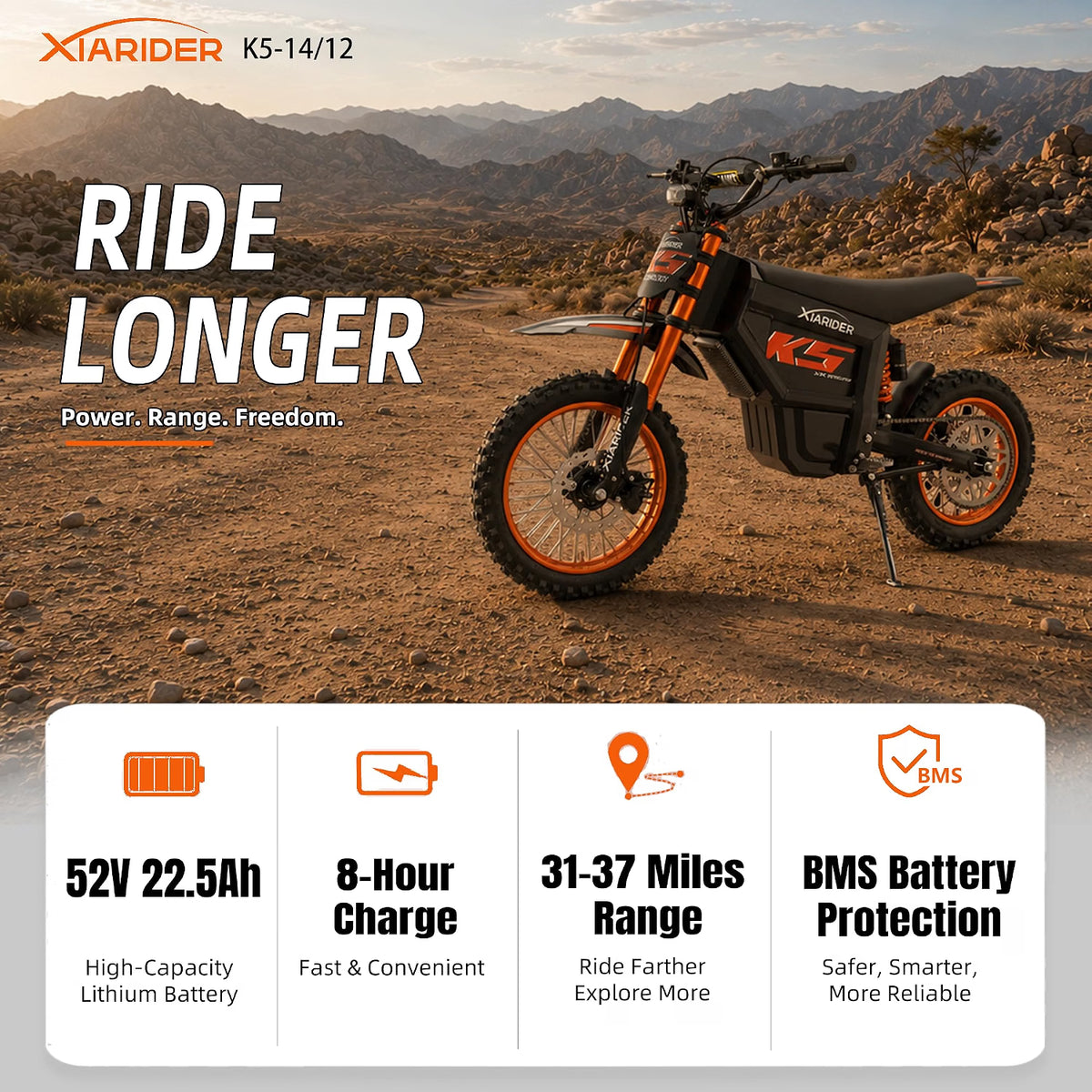 Electric Dirt Bike K5 45MPH 3000W Off Road Dirt Bike Black and Orange