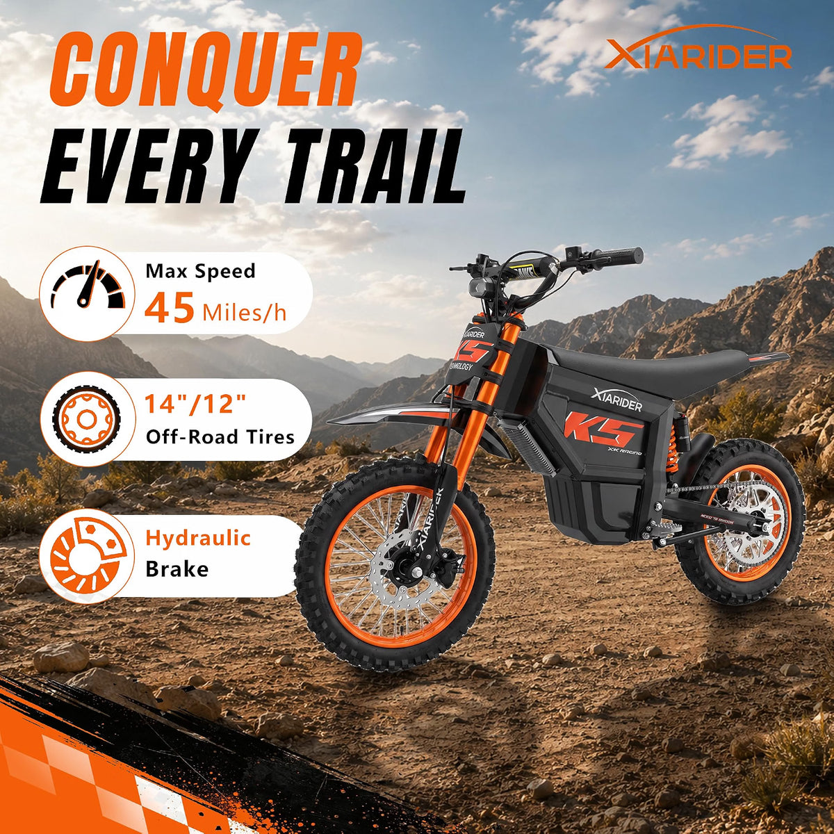 Electric Dirt Bike K5 45MPH 3000W Off Road Dirt Bike Black and Orange